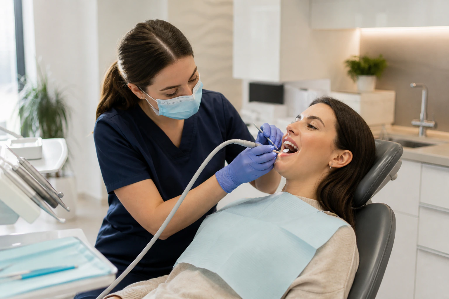 Dental hygienist providing a cleaning at Pybus Dental