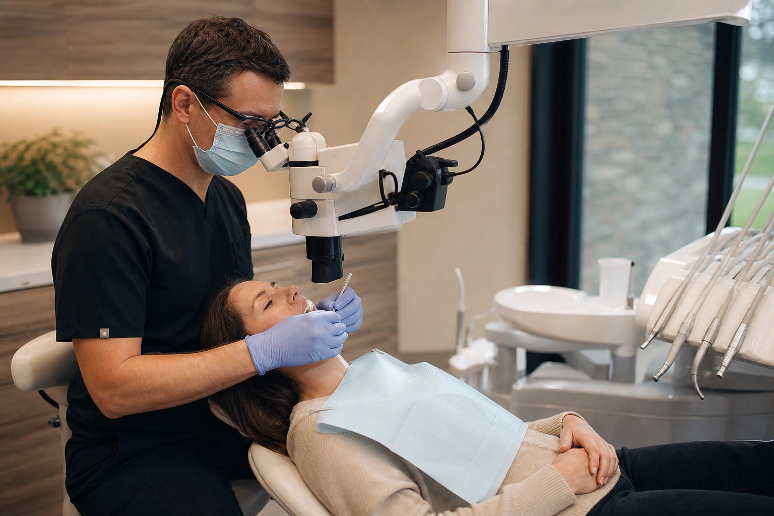 Dentist performing endodontic treatment with modern equipment