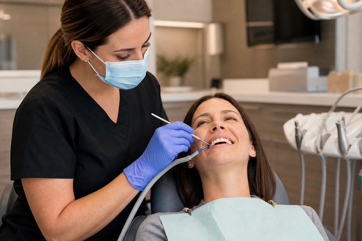 Dental hygienist performing nonsurgical periodontal therapy