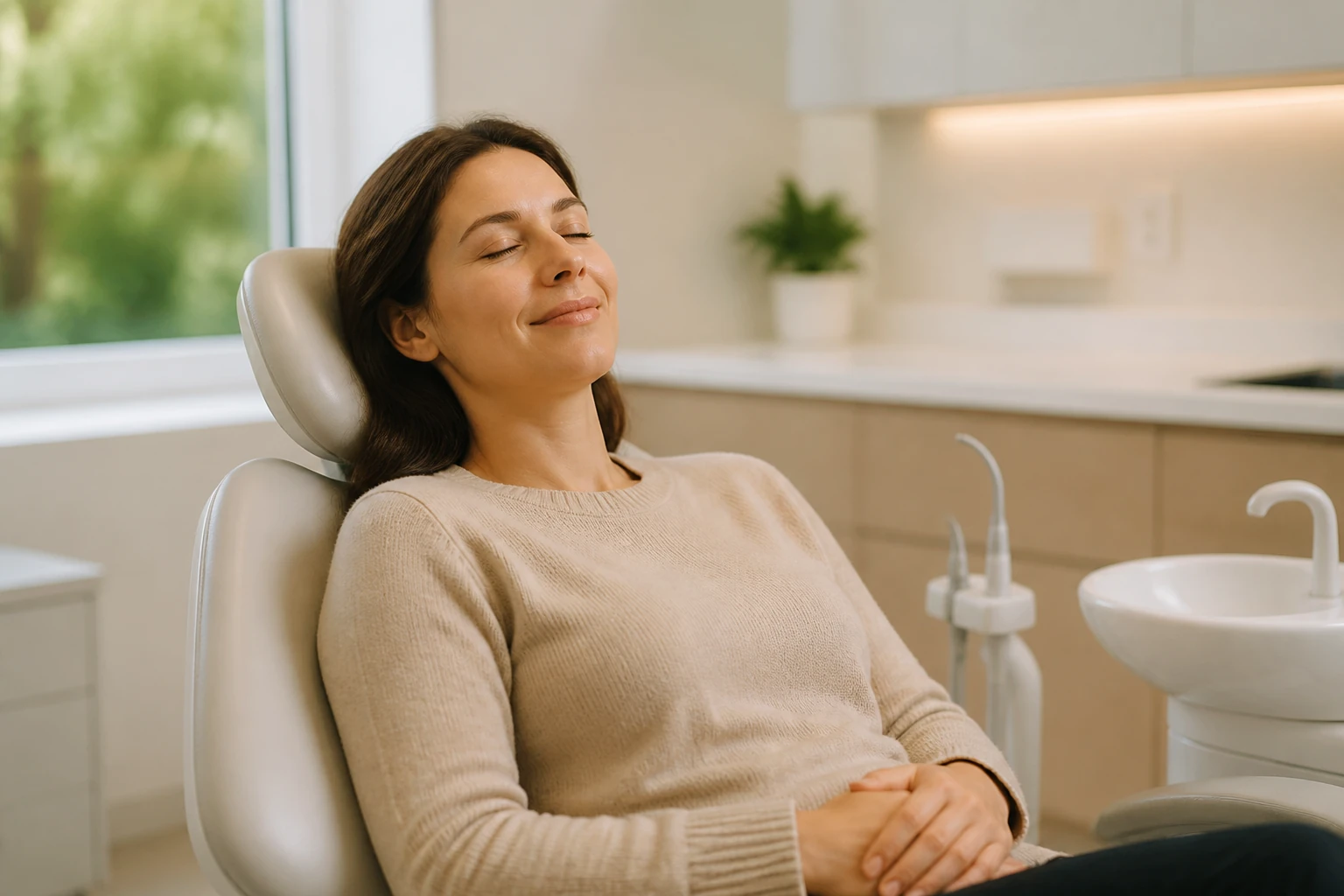 Calm patient in dental chair before oral sedation