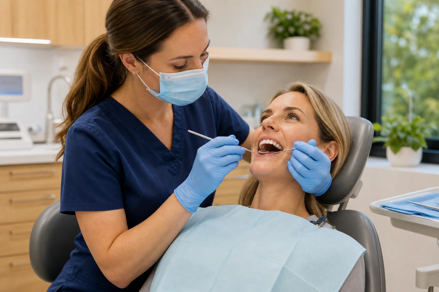 Dental hygienist performing periodontal assessment