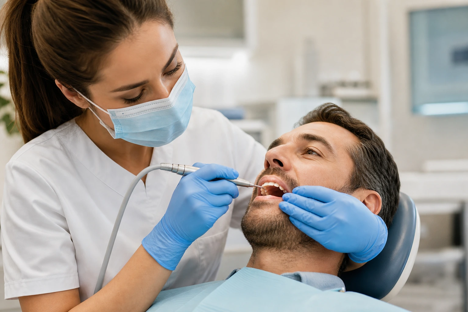 Dental professional performing pocket irrigation therapy