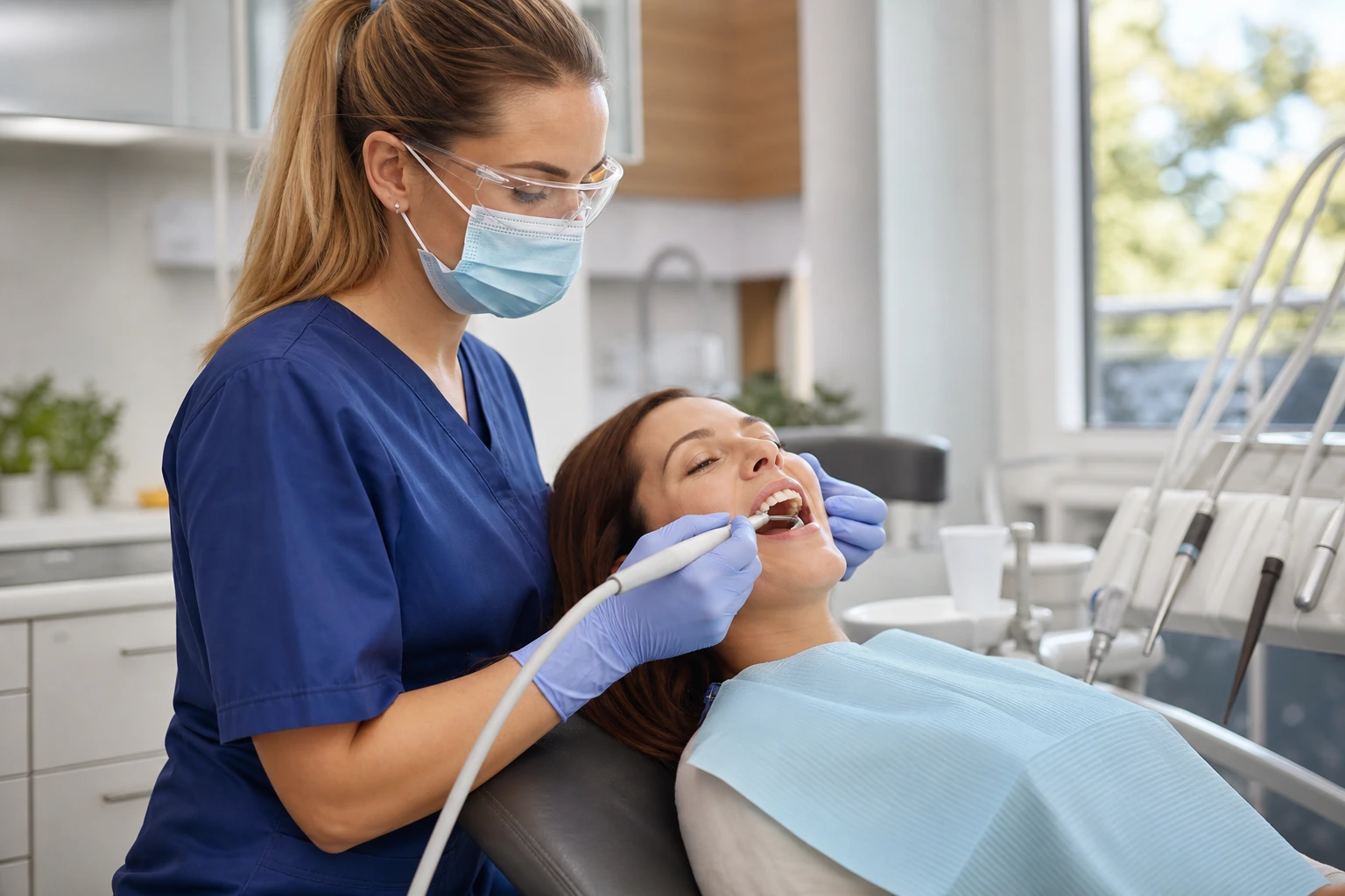 Dental hygienist performing prophylaxis cleaning